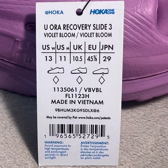 HOKA Ora Recovery  Slide  Sandals 3 Violet Bloom Purple Unisex Men's 11/Women 13 - Picture 6 of 10